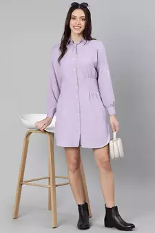 Eye catchy purple button- down women dress
