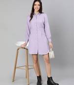 Eye catchy purple button- down women dress
