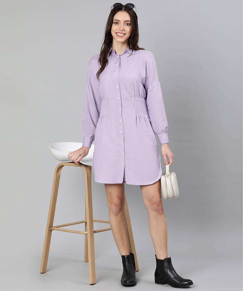 Eye catchy purple button- down women dress