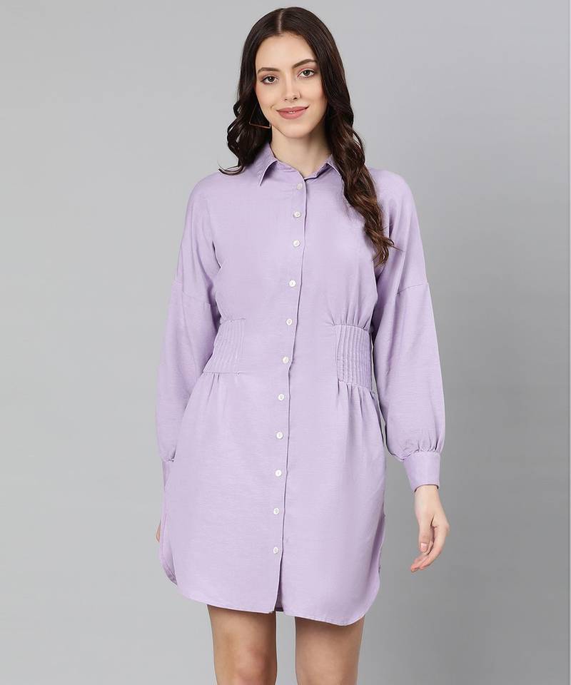 Eye catchy purple button- down women dress