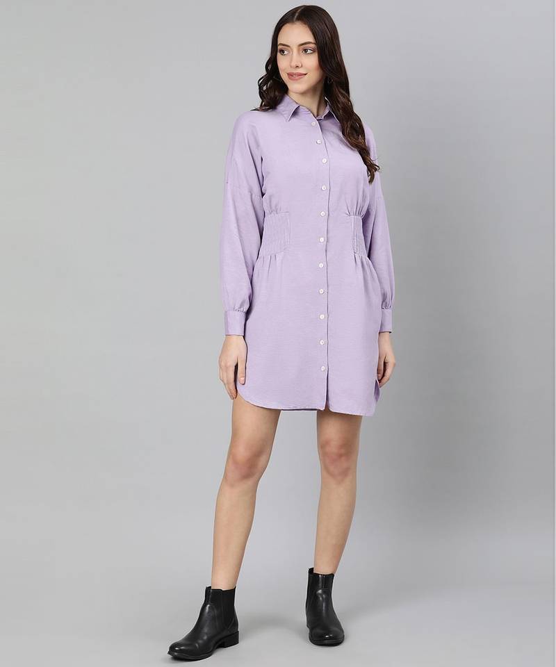 Eye catchy purple button- down women dress