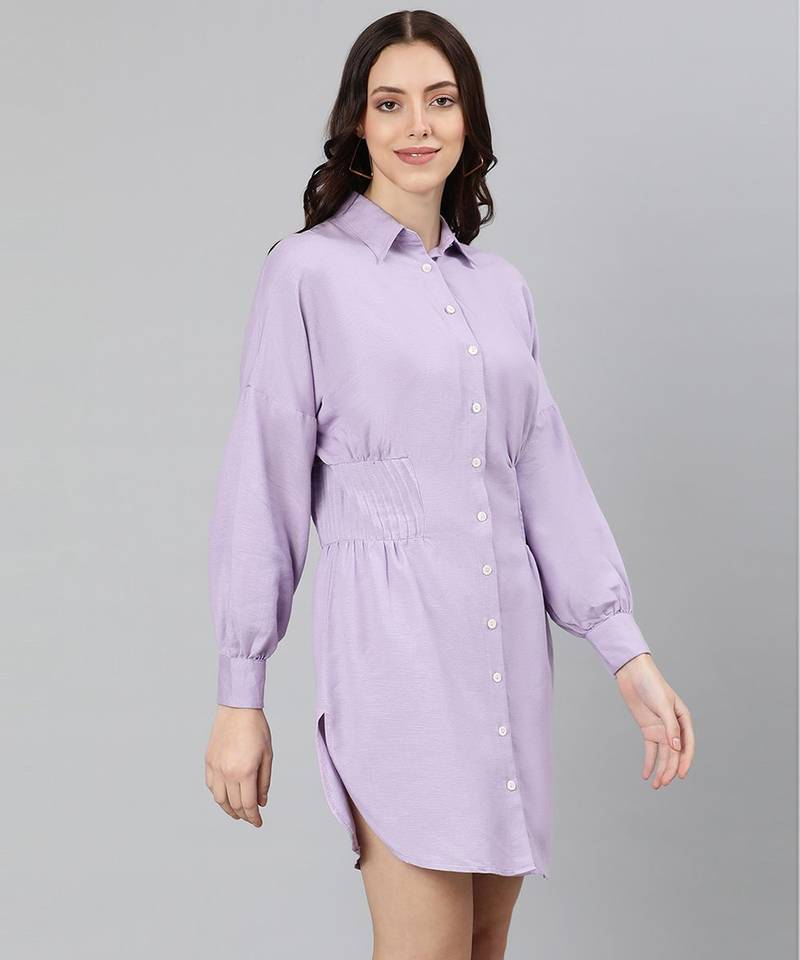 Eye catchy purple button- down women dress