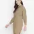Umber Solid khaki button - down women dress