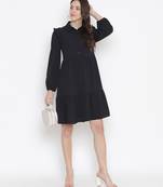 Valiant solid black chic button-down women shirt dress