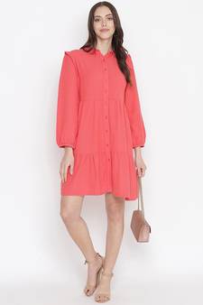 Graceful orange posh button-down women shirt dress