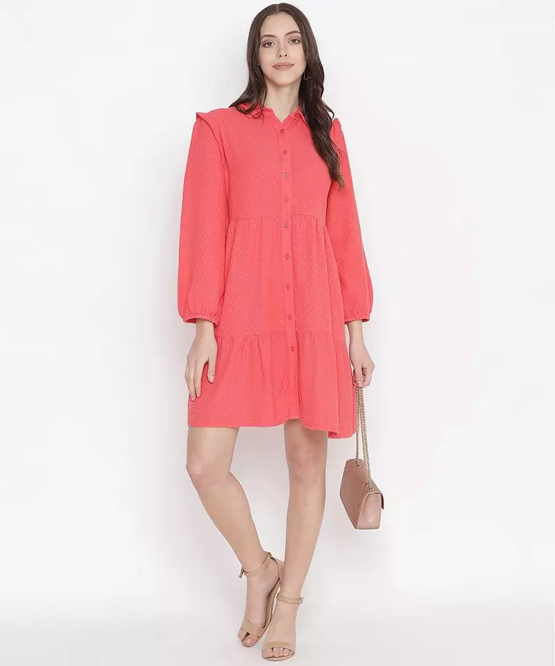 Graceful orange posh button-down women shirt dress