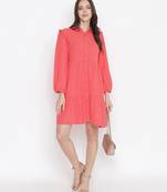 Graceful orange posh button-down women shirt dress