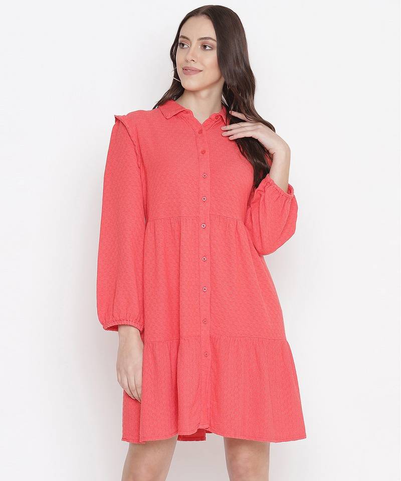 Graceful orange posh button-down women shirt dress