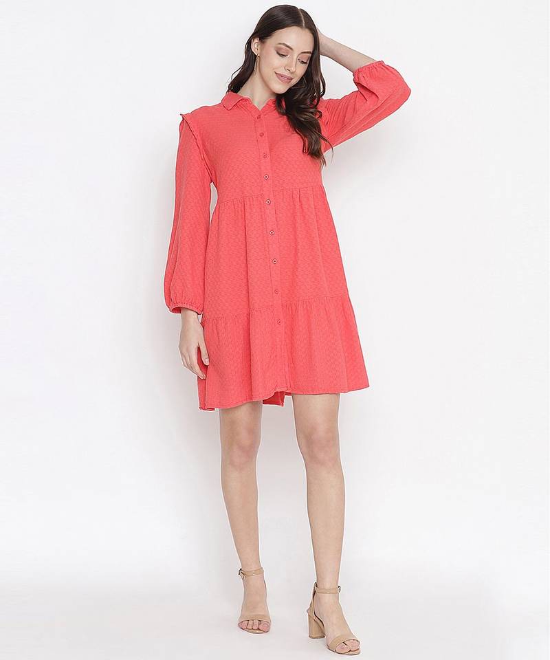 Graceful orange posh button-down women shirt dress