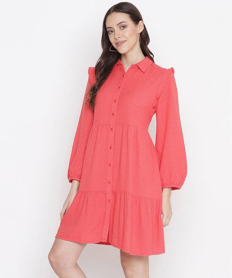 Graceful orange posh button-down women shirt dress