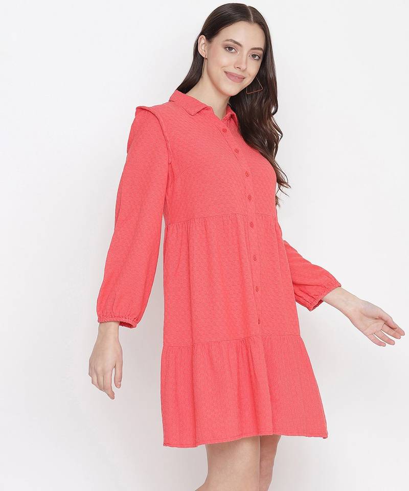 Graceful orange posh button-down women shirt dress
