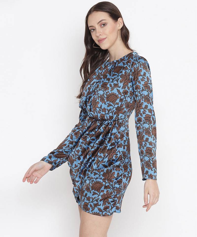 Leafy green floral print elasticated gorgeous women dress