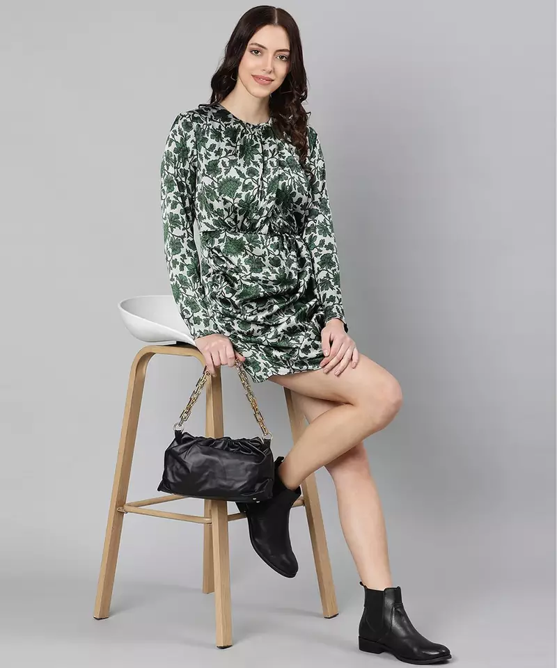 Splash blue floral print elasticated women dress