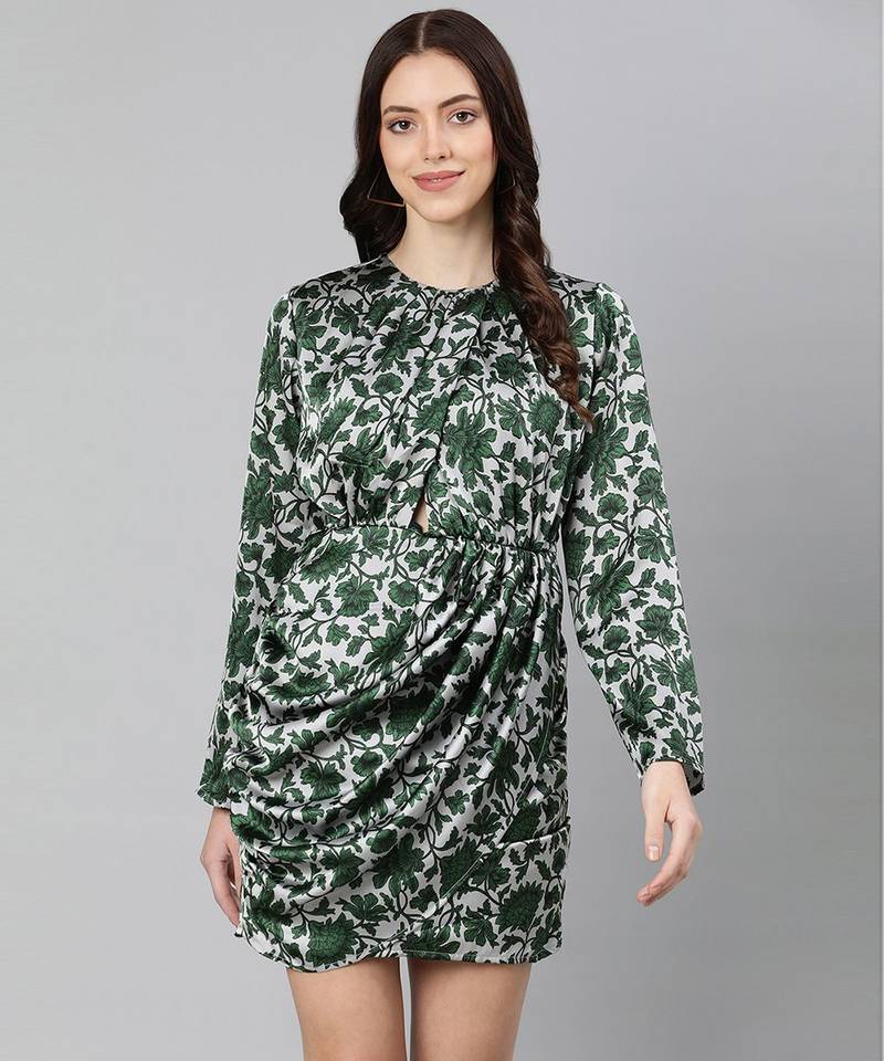 Splash blue floral print elasticated women dress