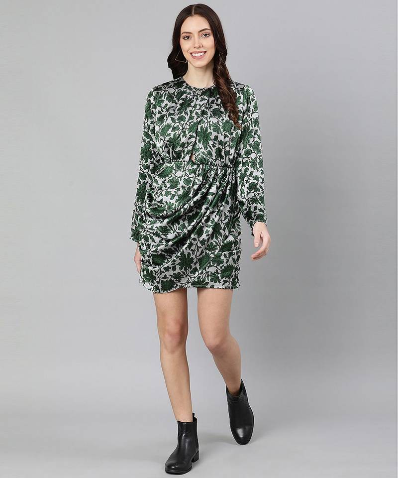 Splash blue floral print elasticated women dress