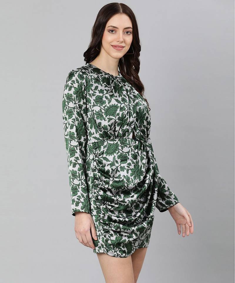 Splash blue floral print elasticated women dress