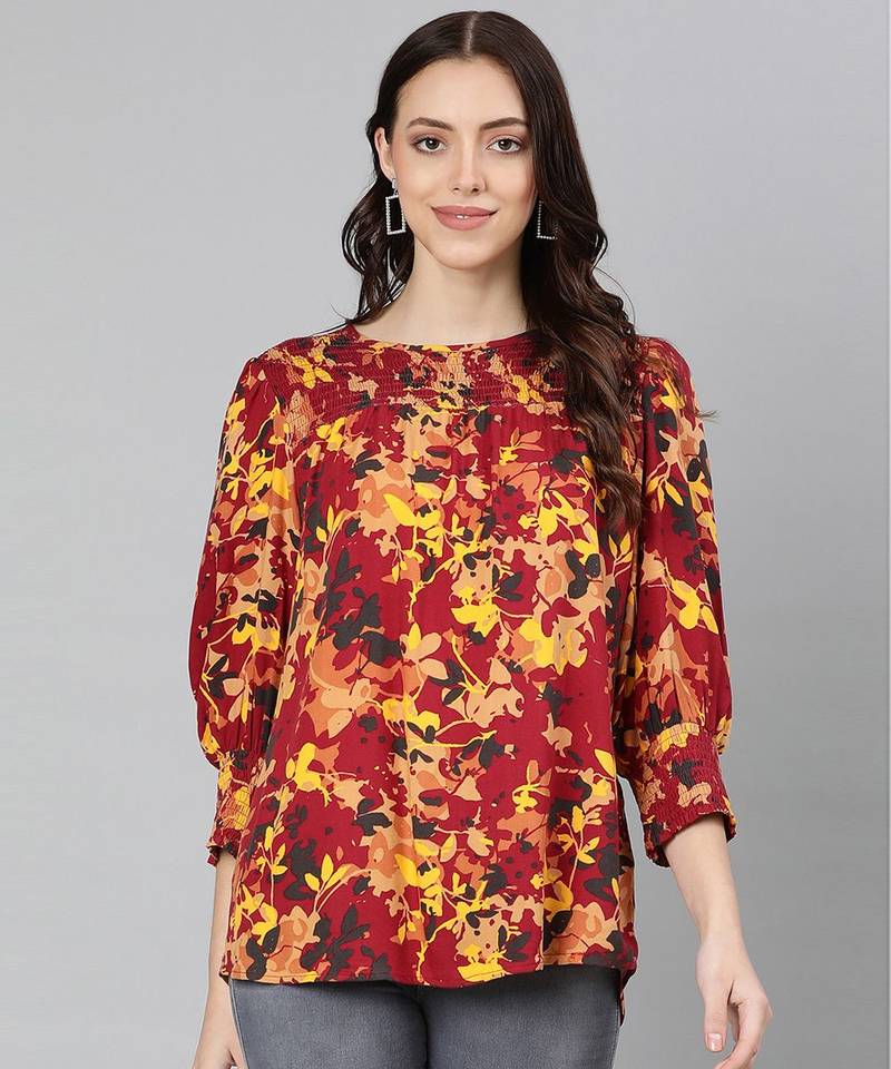 Floweratic muticolor smocking women top