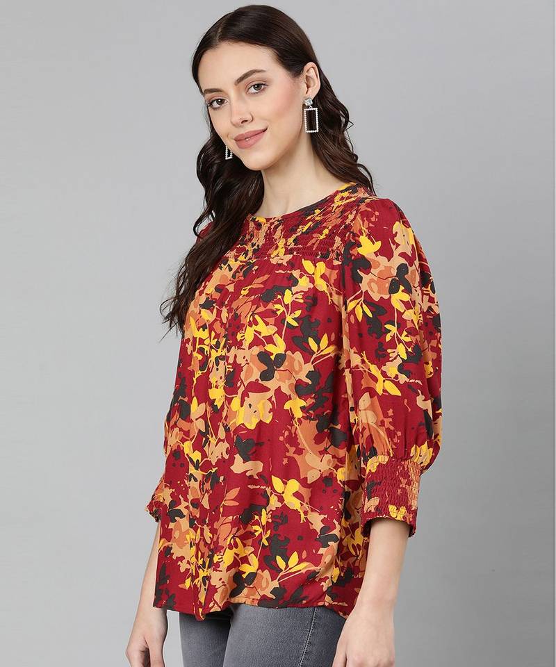 Floweratic muticolor smocking women top