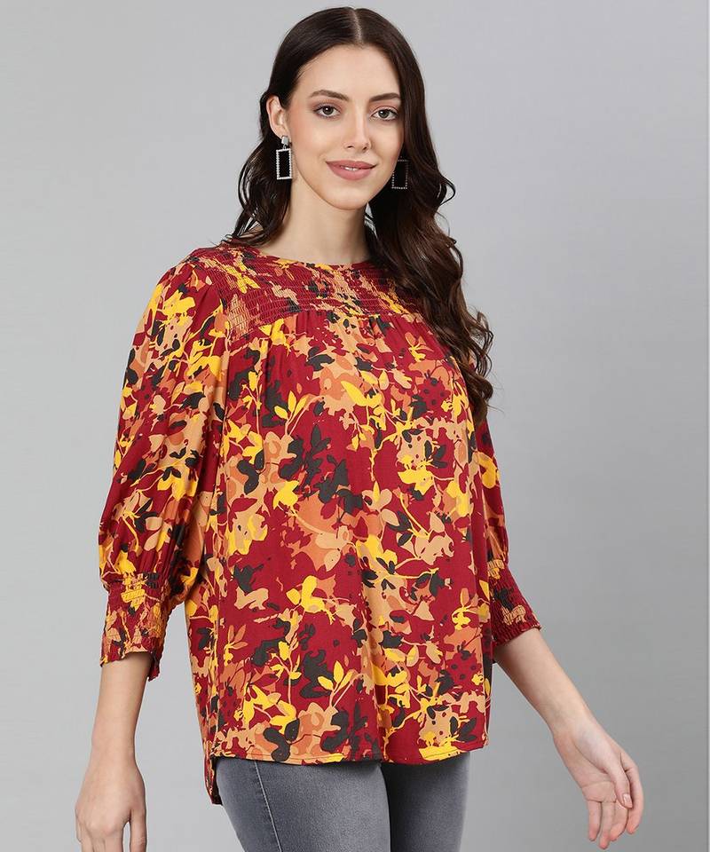 Floweratic muticolor smocking women top