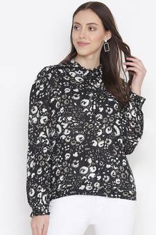 Lazzle blacl floral print tie-knot women top