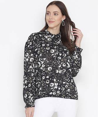 Lazzle blacl floral print tie-knot women top 1