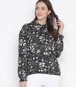 Lazzle blacl floral print tie-knot women top