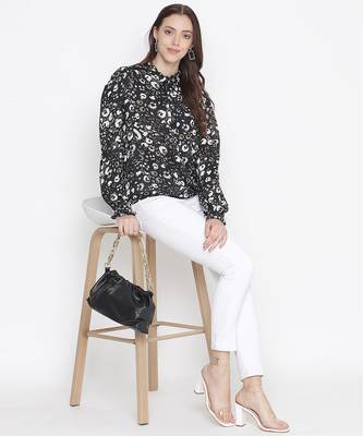Lazzle blacl floral print tie-knot women top 2