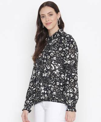 Lazzle blacl floral print tie-knot women top 3