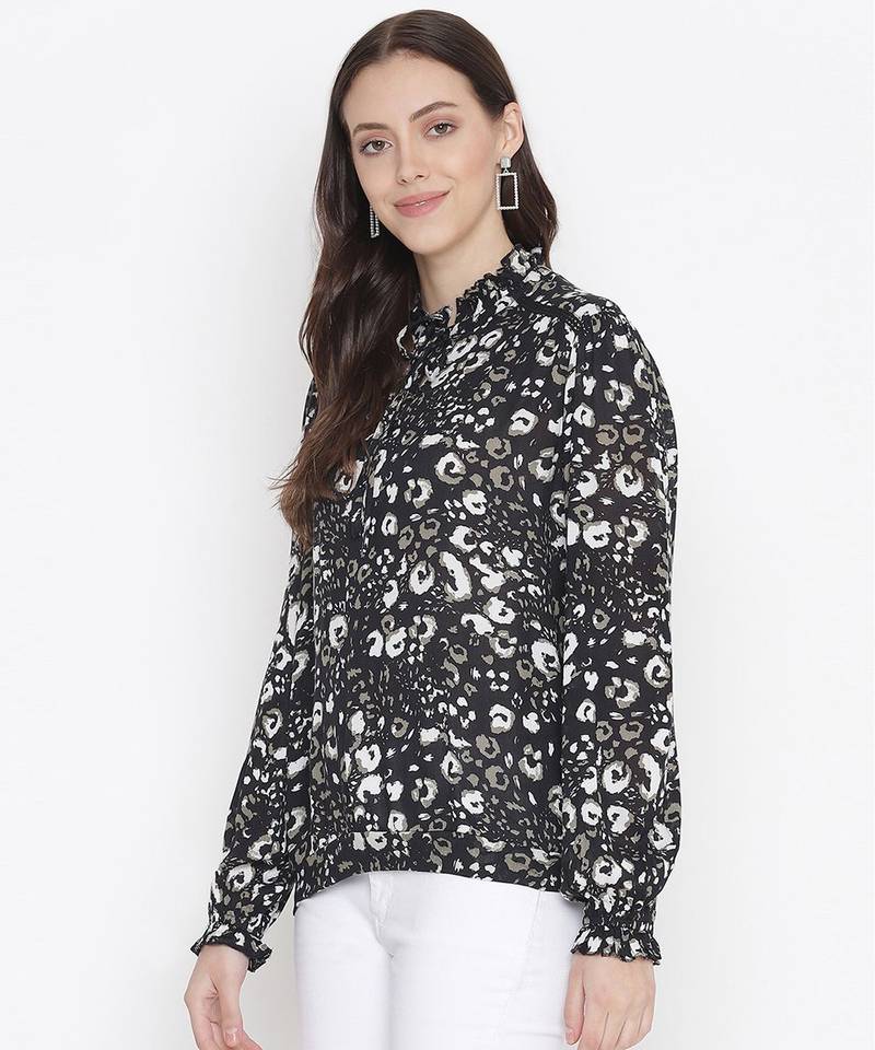 Lazzle blacl floral print tie-knot women top