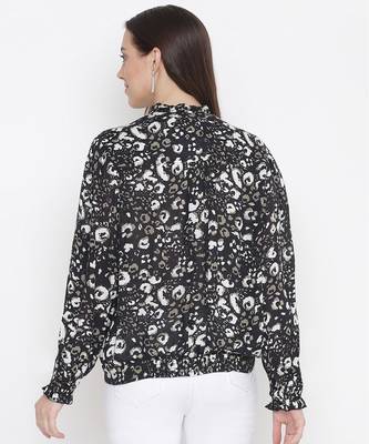 Lazzle blacl floral print tie-knot women top 5