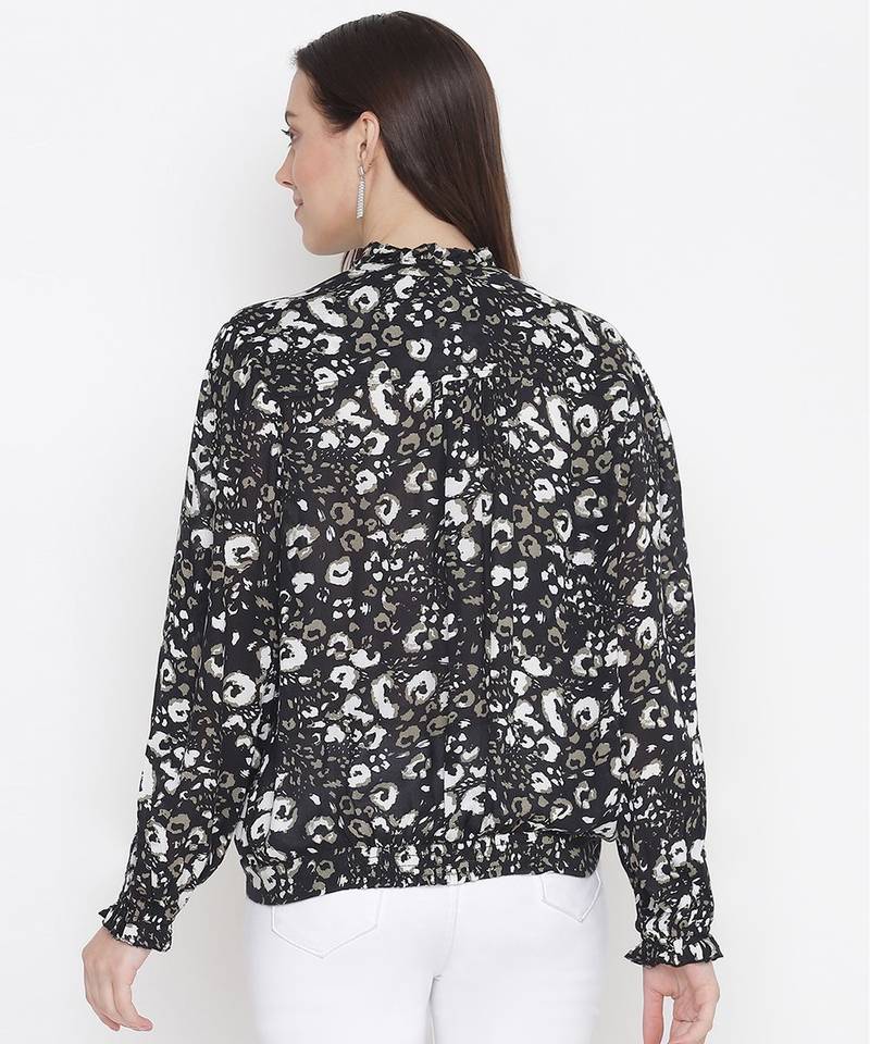 Lazzle blacl floral print tie-knot women top