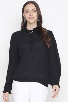 Bonzzer solid black tie-knot women top