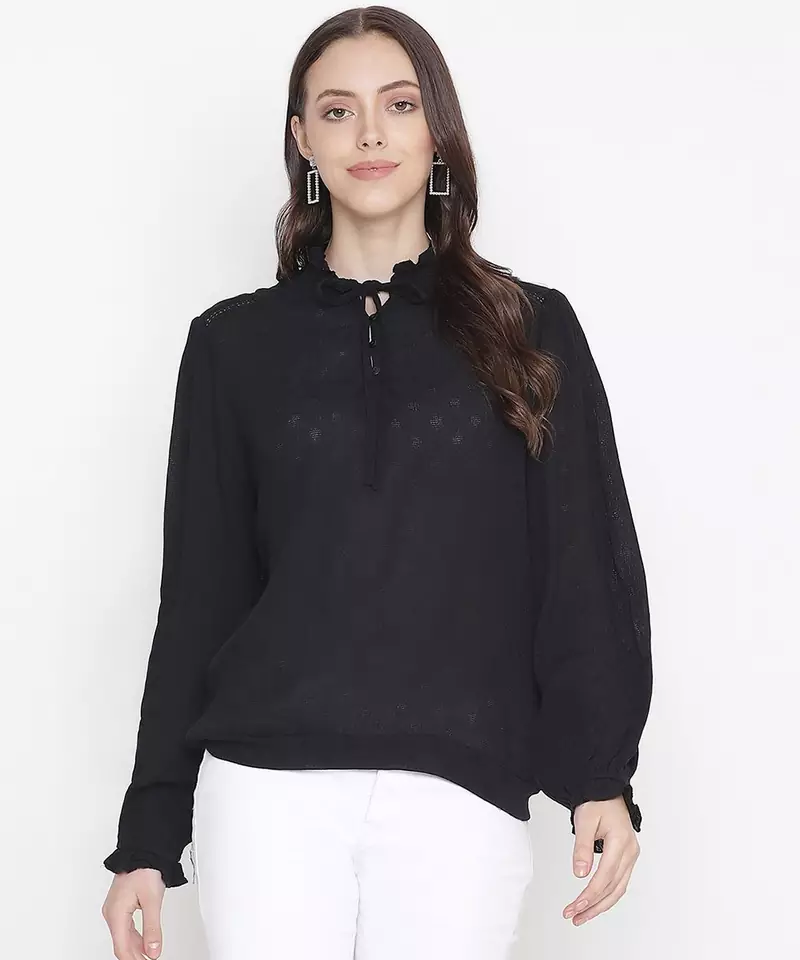 Bonzzer solid black tie-knot women top