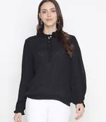 Bonzzer solid black tie-knot women top