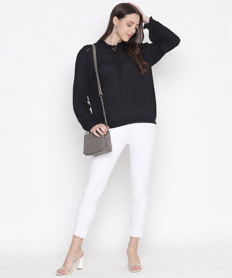 Bonzzer solid black tie-knot women top