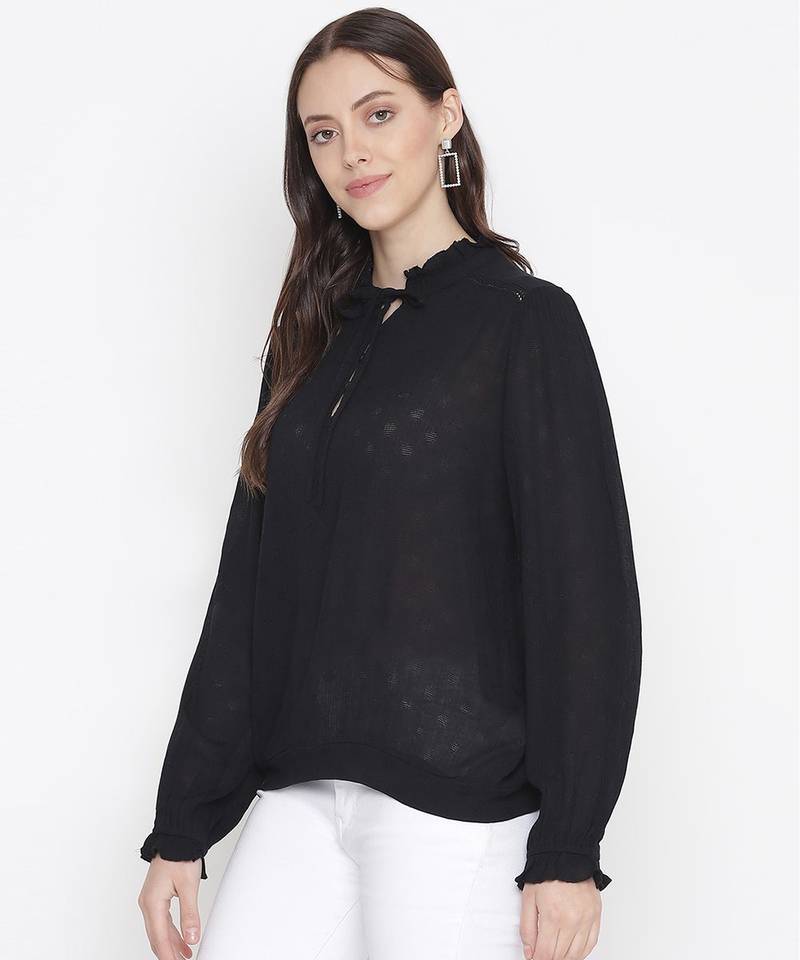 Bonzzer solid black tie-knot women top