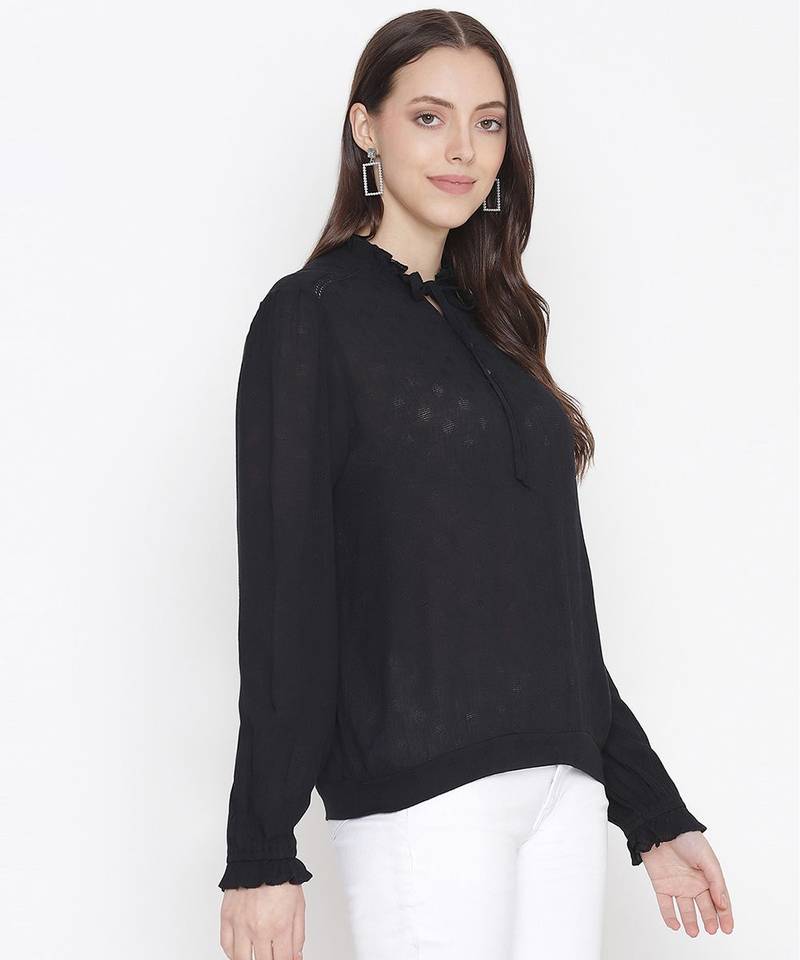 Bonzzer solid black tie-knot women top