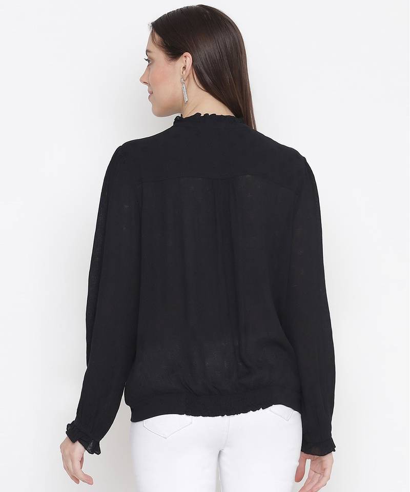 Bonzzer solid black tie-knot women top