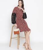 Rolex red floral print sleeve lace fabric women dress