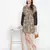 Brick brown floral printed sleeve lace fabric women dress