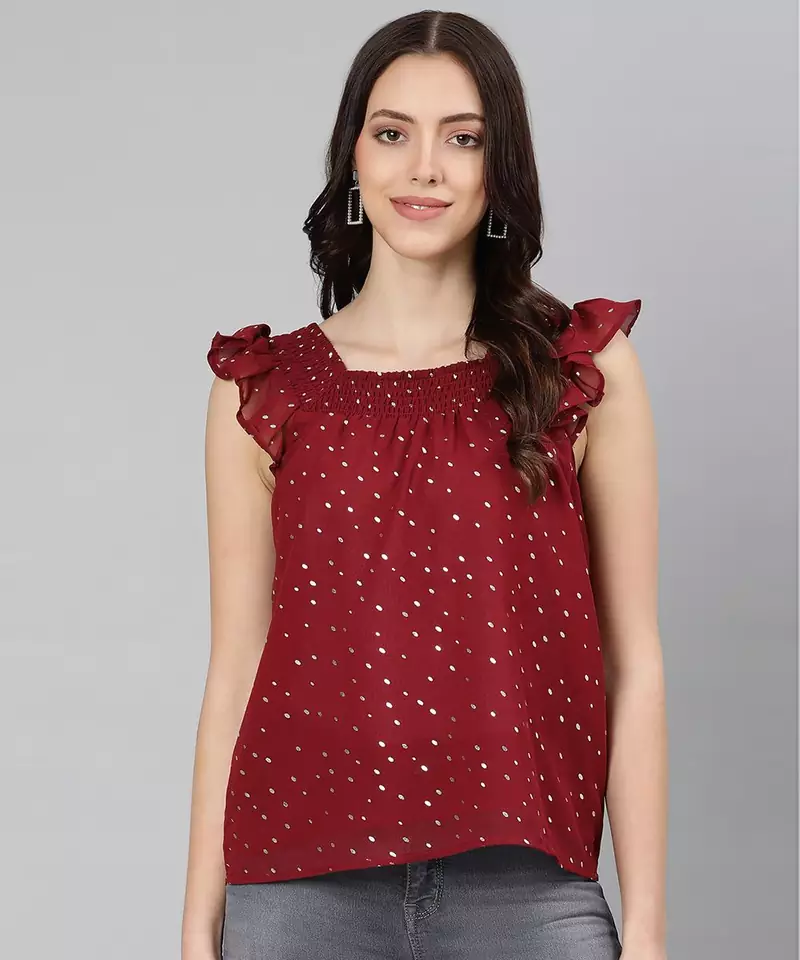 Feiry wine foil print lining chraming women top