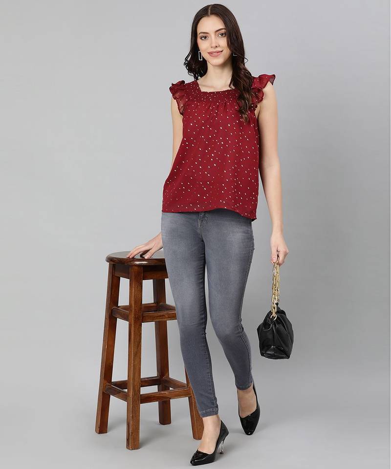 Feiry wine foil print lining chraming women top