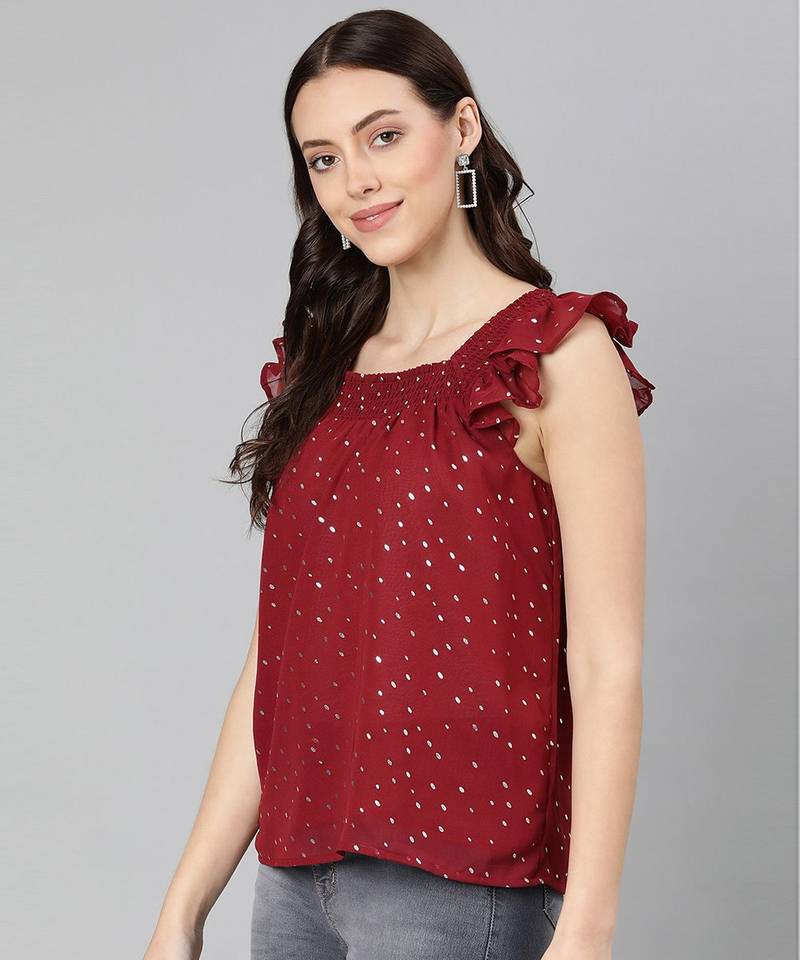 Feiry wine foil print lining chraming women top