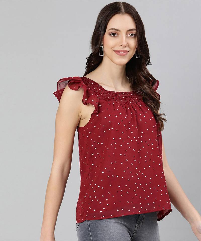 Feiry wine foil print lining chraming women top