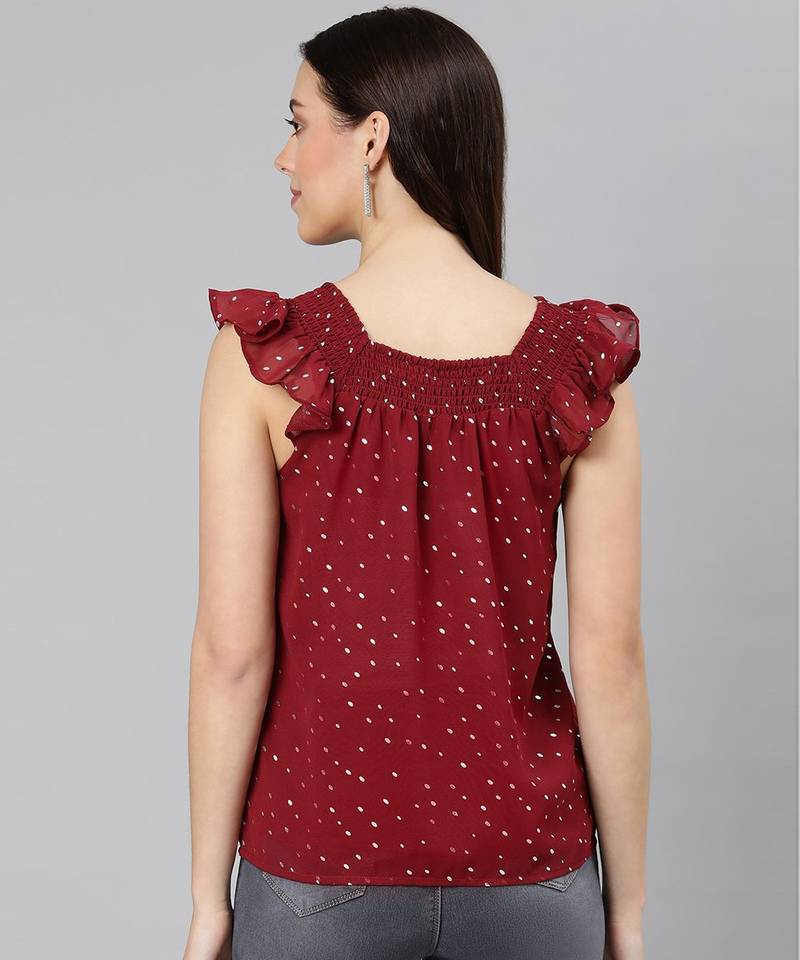 Feiry wine foil print lining chraming women top