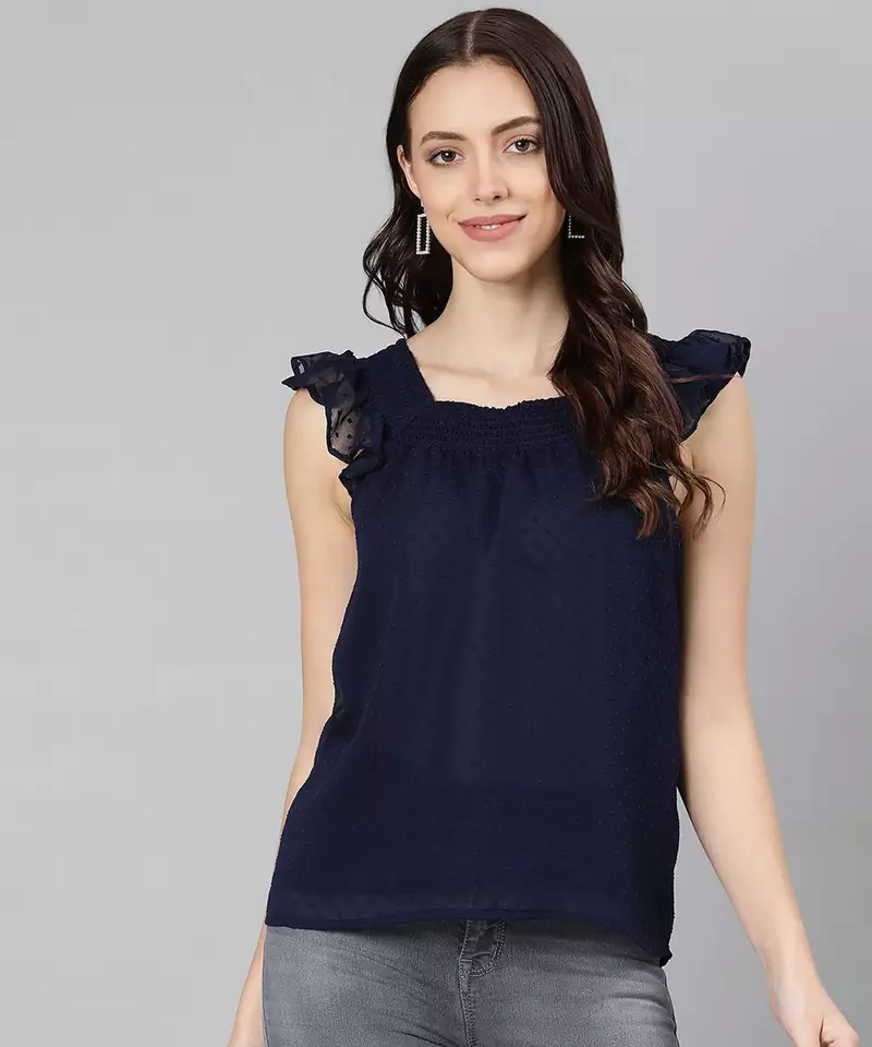 Searing Blue swiss dot print elegant women top