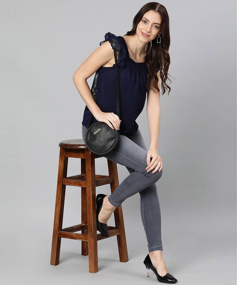 Searing Blue swiss dot print elegant women top