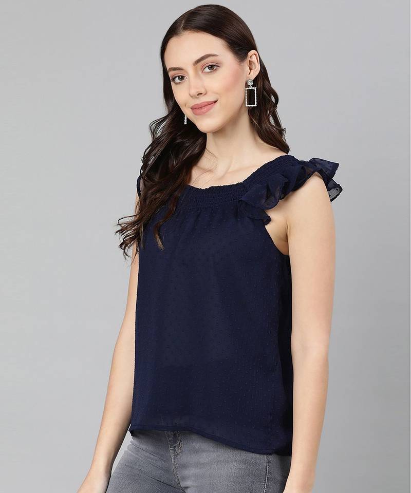 Searing Blue swiss dot print elegant women top