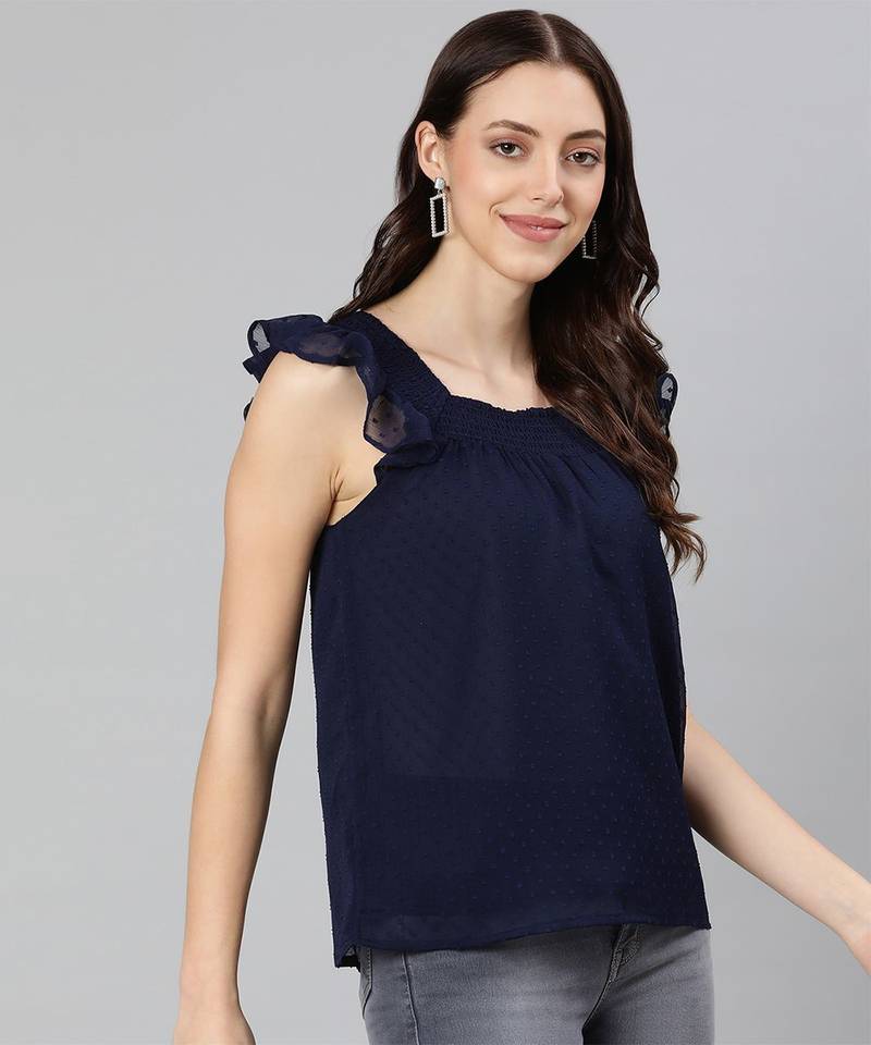 Searing Blue swiss dot print elegant women top