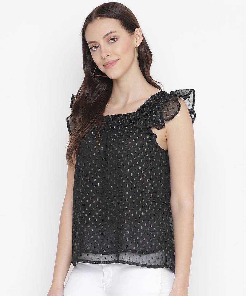 Grand black mutlicolor lurex print straling women top